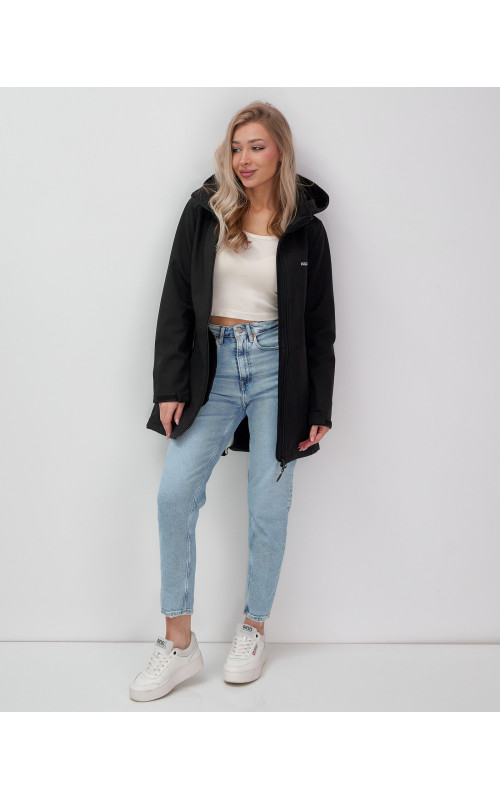 Женская спортивная парка с капюшоном softshell, чёрная, для активного отдыха в Тюмени