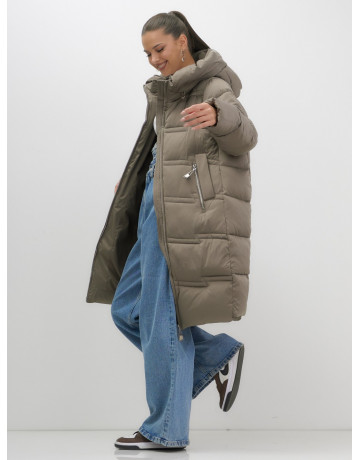 Длинный женский пуховик с капюшоном для зимы