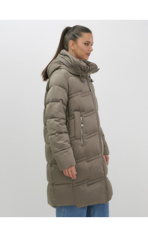 Длинный женский пуховик с капюшоном для зимы