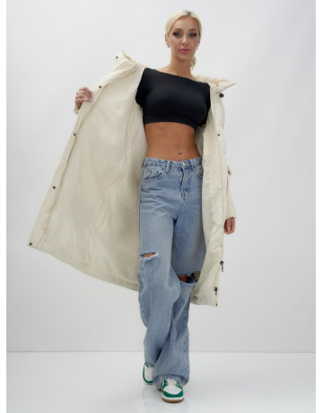 Длинный женский пуховик с капюшоном