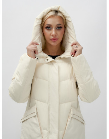 Длинный женский пуховик с капюшоном