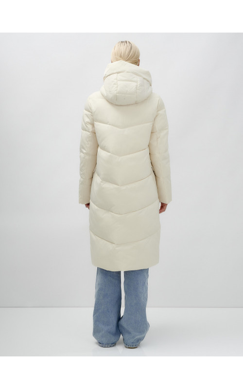 Длинный женский пуховик с капюшоном