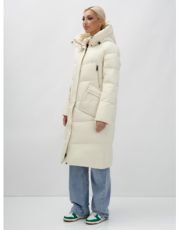 Длинный женский пуховик с капюшоном