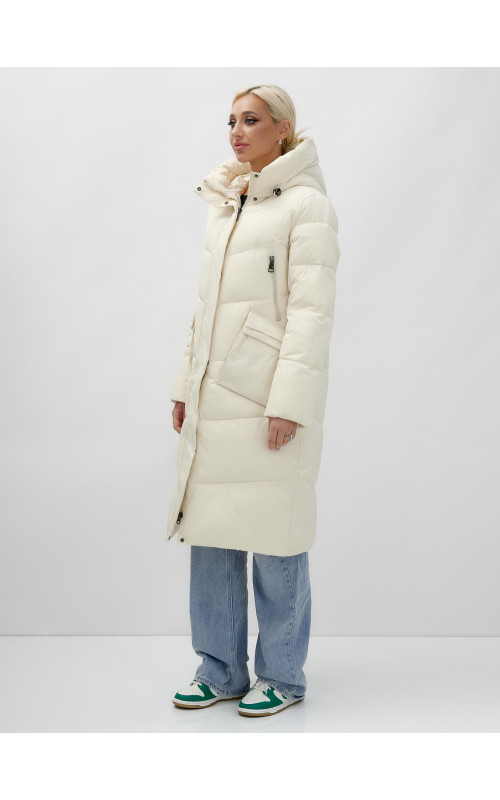 Длинный женский пуховик с капюшоном