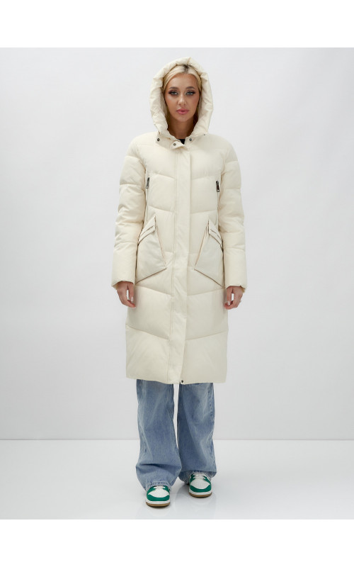 Длинный женский пуховик с капюшоном