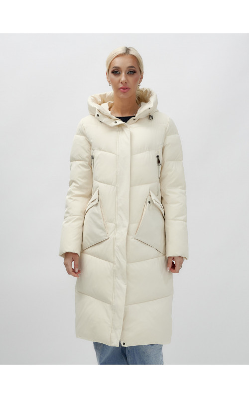 Длинный женский пуховик с капюшоном