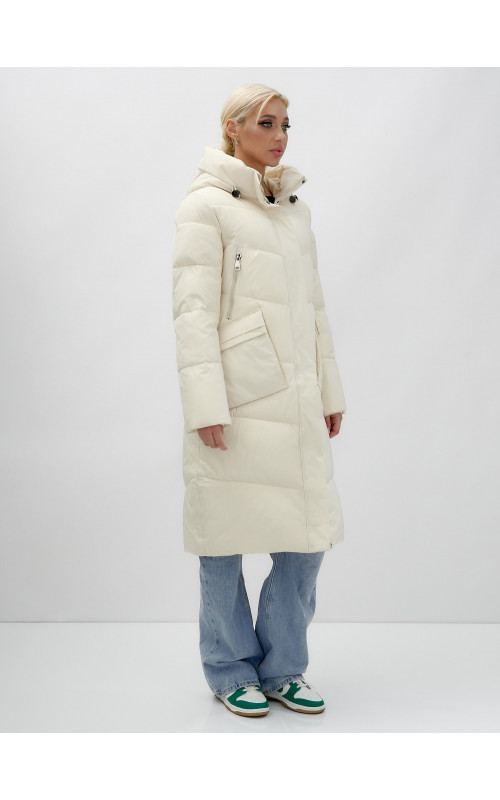 Длинный женский пуховик с капюшоном