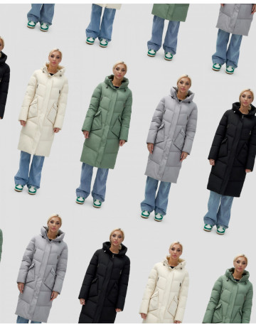 Длинный женский пуховик с капюшоном