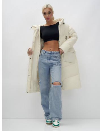 Длинный женский пуховик с капюшоном