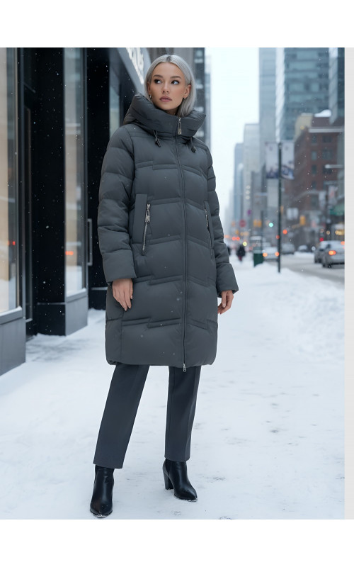 Длинный зимний пуховик для женщин с капюшоном