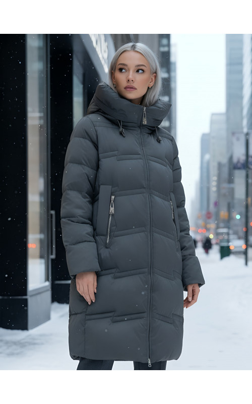 Длинный зимний пуховик для женщин с капюшоном