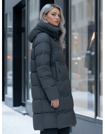 Длинный зимний пуховик для женщин с капюшоном