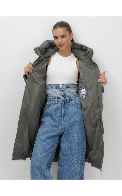 Длинный зимний пуховик для женщин с капюшоном