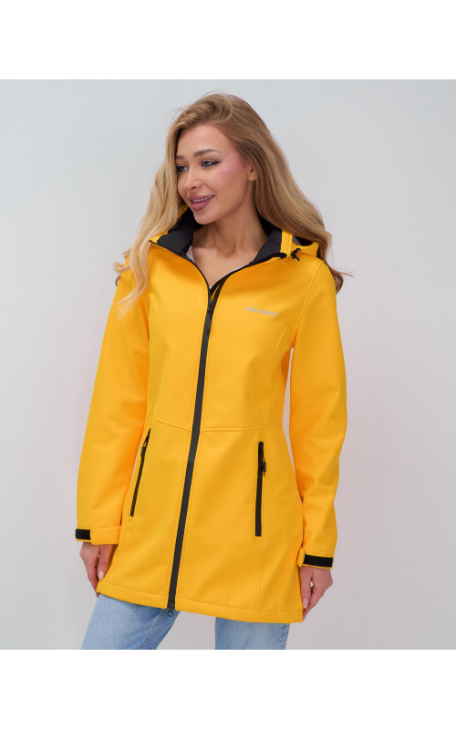 Женская спортивная парка с капюшоном softshell, жёлтая, для активного отдыха в Тюмени