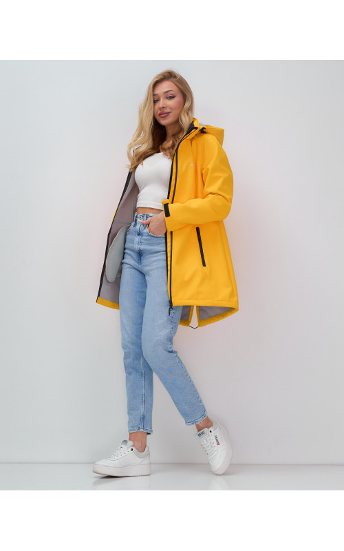 Женская спортивная парка с капюшоном softshell, жёлтая, для активного отдыха в Тюмени