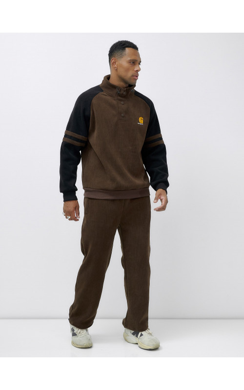 Мужской демисезонный спортивный костюм на флисе, коричневый, для спорта. в Тюмени