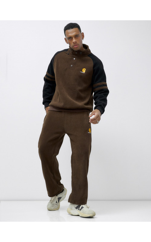 Мужской демисезонный спортивный костюм на флисе, коричневый, для спорта. в Тюмени