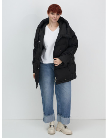 Женский модный пуховик с капюшоном, чёрный. в Тюмени