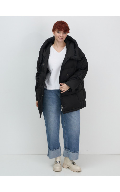 Женский модный пуховик с капюшоном, чёрный. в Тюмени