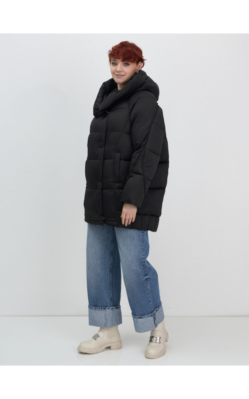 Женский модный пуховик с капюшоном, чёрный. в Тюмени