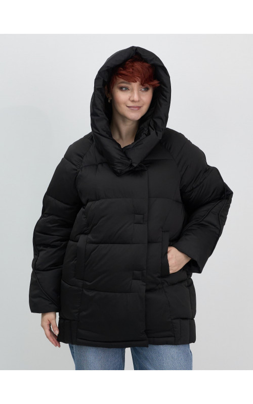 Женский модный пуховик с капюшоном, чёрный. в Тюмени