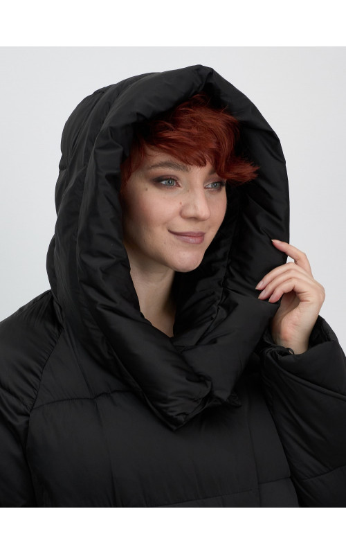 Женский модный пуховик с капюшоном, чёрный. в Тюмени