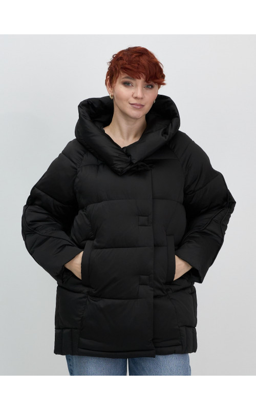 Женский модный пуховик с капюшоном, чёрный. в Тюмени