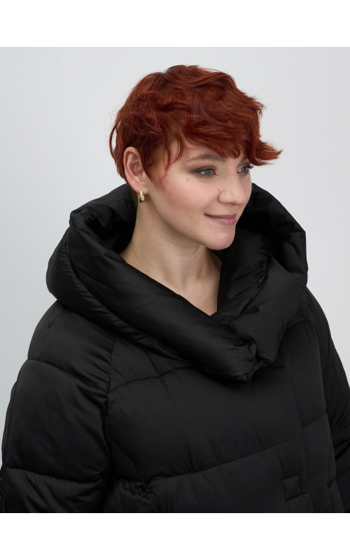 Женский модный пуховик с капюшоном, чёрный. в Тюмени