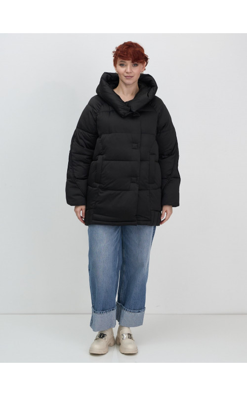 Женский модный пуховик с капюшоном, чёрный. в Тюмени