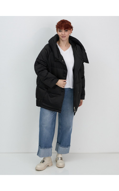 Женский модный пуховик с капюшоном, чёрный. в Тюмени