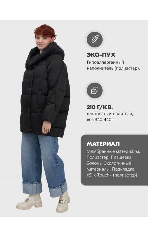 Женский модный пуховик с капюшоном, чёрный. в Тюмени