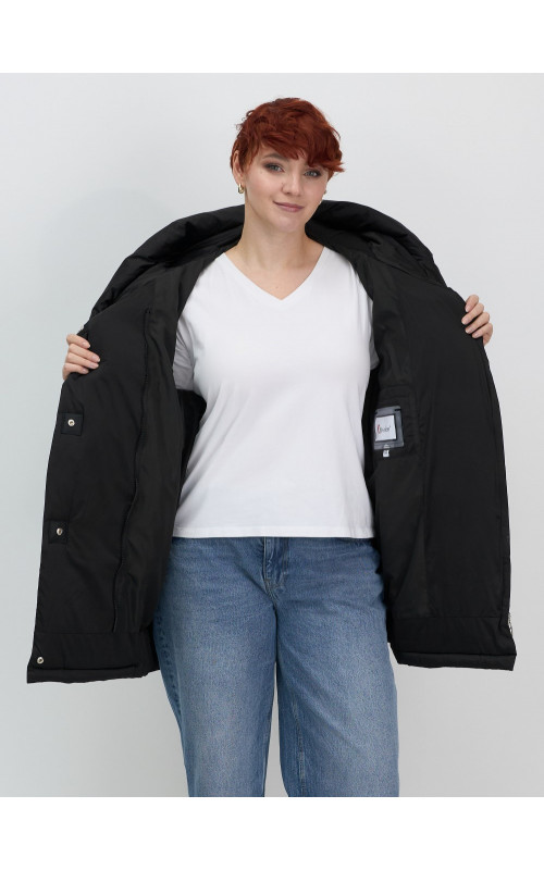 Женский модный пуховик с капюшоном, чёрный. в Тюмени