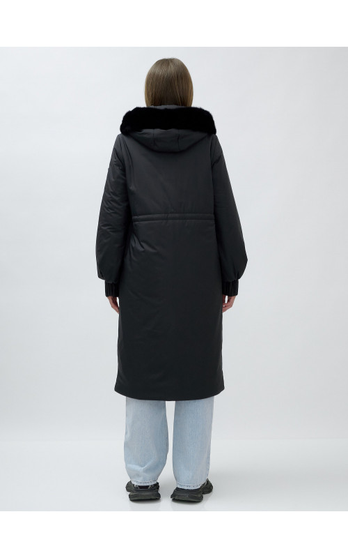 Длинный зимний пуховик с мехом норки для женщин