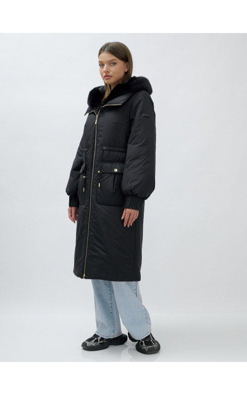 Длинный зимний пуховик с мехом норки для женщин