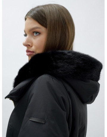 Длинный зимний пуховик с мехом норки для женщин