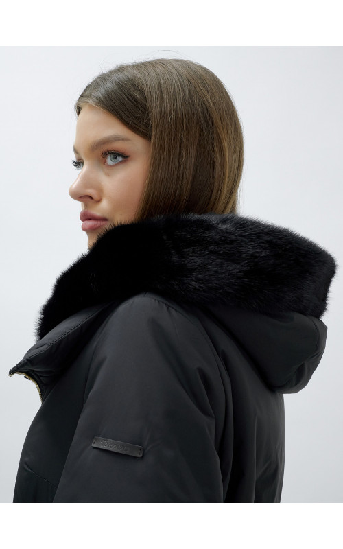 Длинный зимний пуховик с мехом норки для женщин