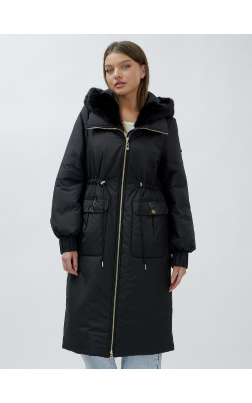 Длинный зимний пуховик с мехом норки для женщин