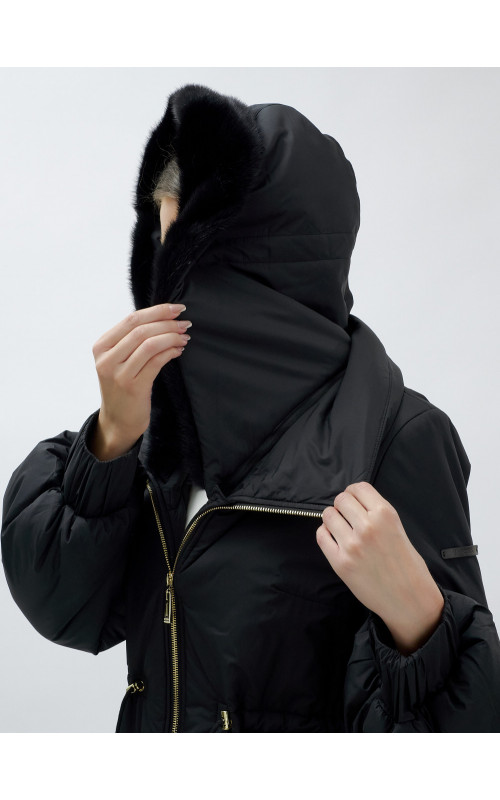 Длинный зимний пуховик с мехом норки для женщин