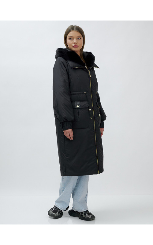 Длинный зимний пуховик с мехом норки для женщин