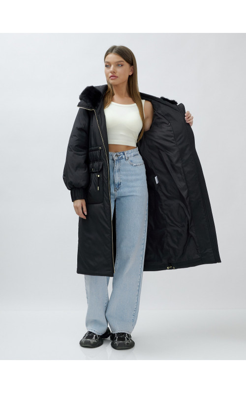 Длинный зимний пуховик с мехом норки для женщин