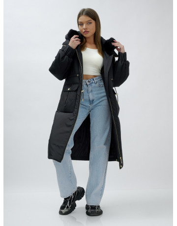 Длинный зимний пуховик с мехом норки для женщин