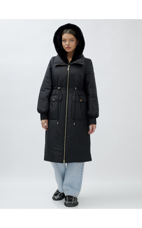 Длинный зимний пуховик с мехом норки для женщин