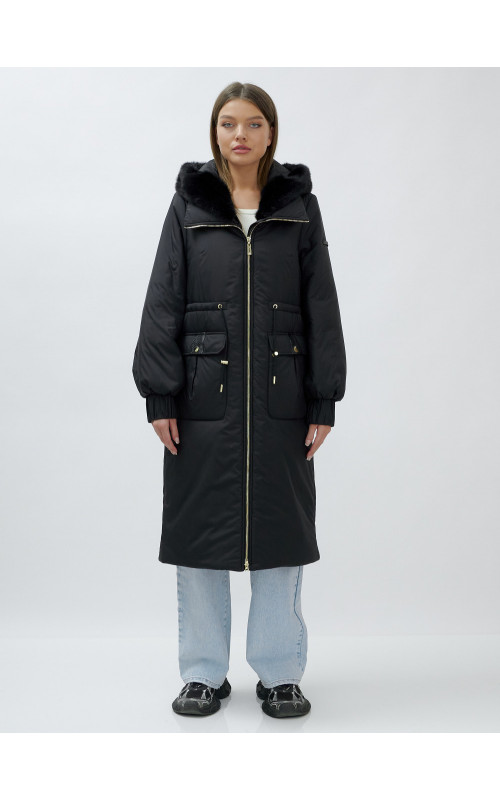 Длинный зимний пуховик с мехом норки для женщин