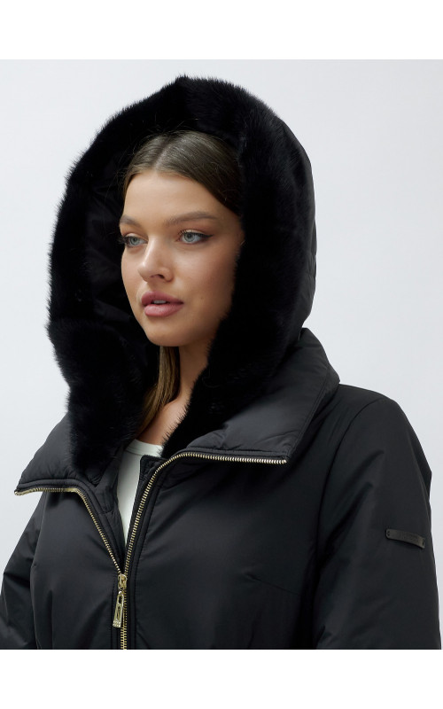 Длинный зимний пуховик с мехом норки для женщин