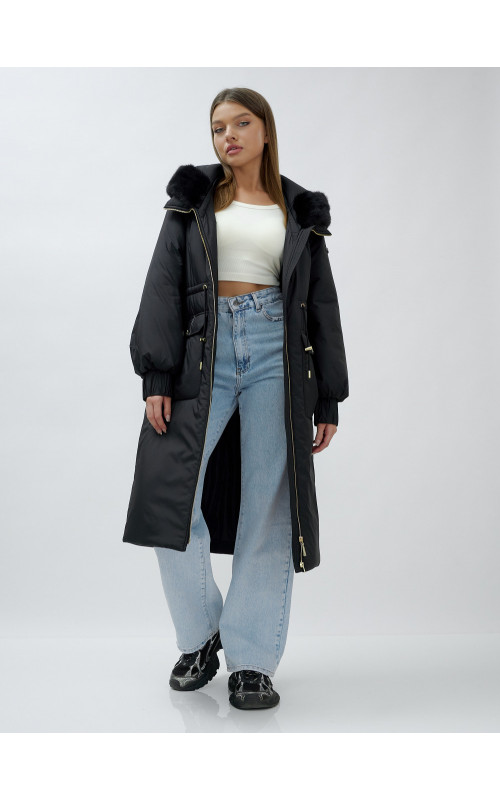 Длинный зимний пуховик с мехом норки для женщин