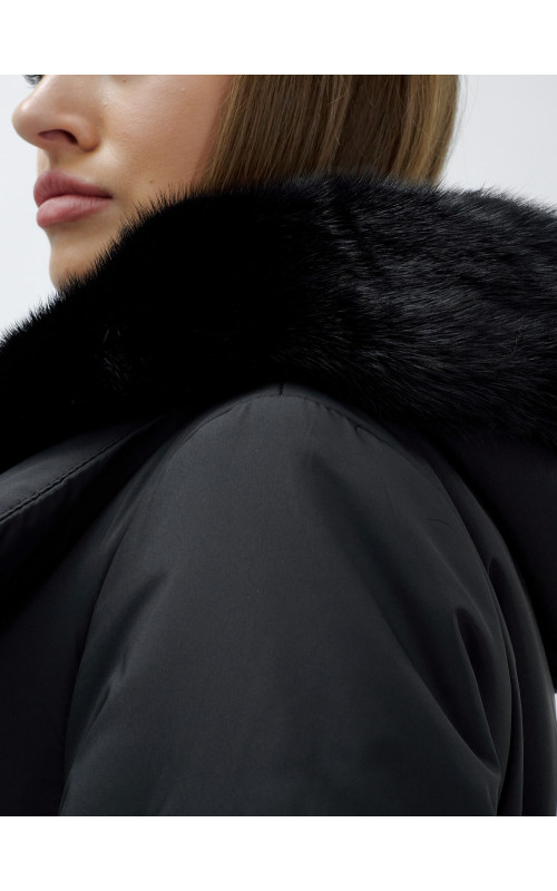 Длинный зимний пуховик с мехом норки для женщин