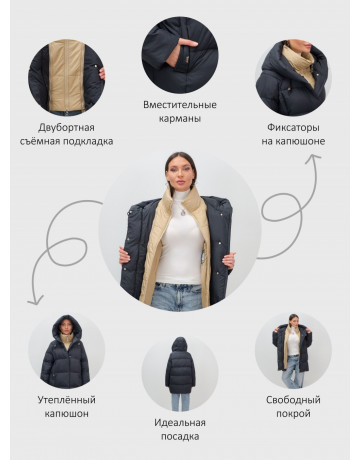 Женская зимняя куртка с капюшоном, утеплённая, двубортная, размер 48–56.