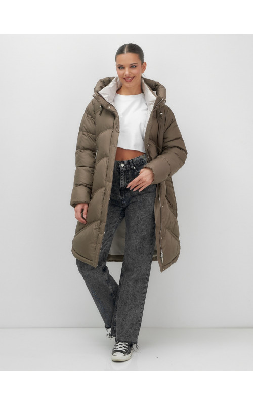 Длинный зимний пуховик с капюшоном для женщин