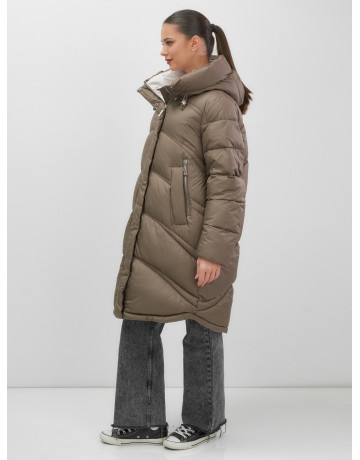 Длинный зимний пуховик с капюшоном для женщин