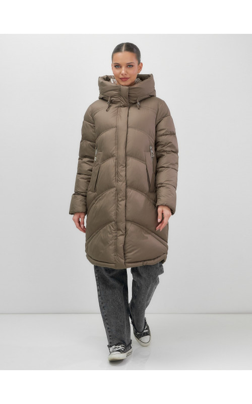 Длинный зимний пуховик с капюшоном для женщин